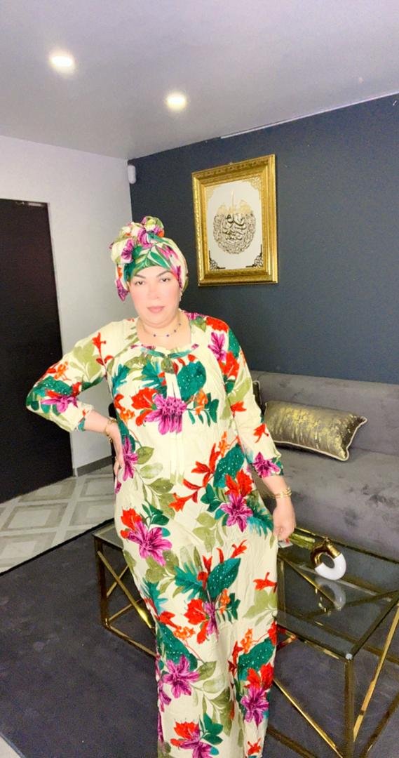 Robe avec foulard fleurie multicolore