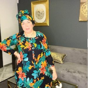 Robe avec foulard fleurie multicolore