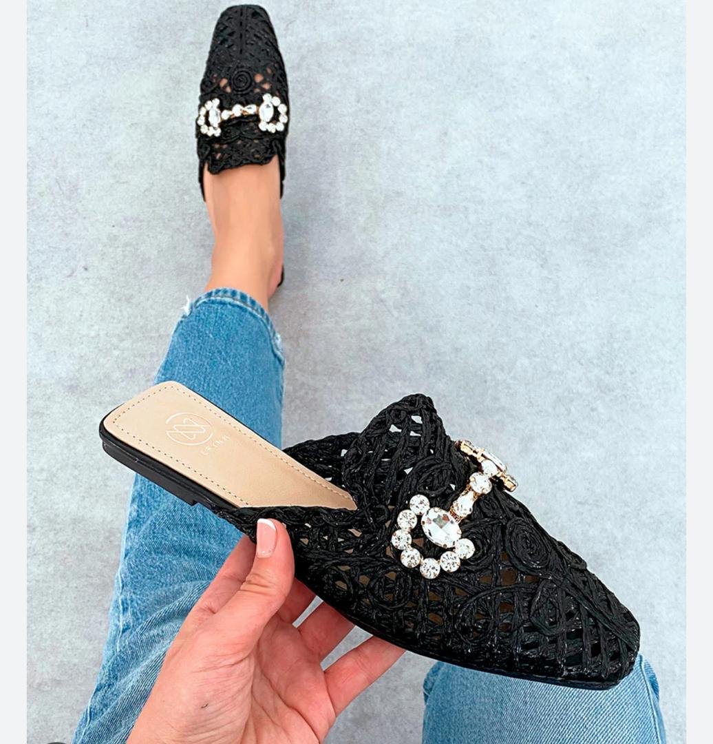 Babouches femme noir perlé