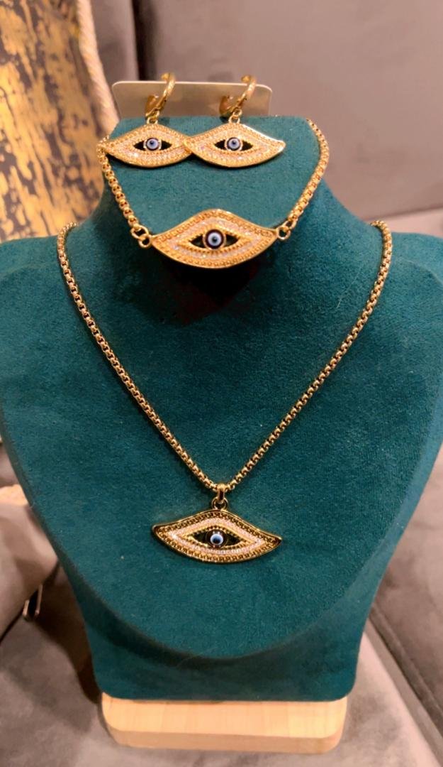 parure 3 pièces style œil acier inoxydable